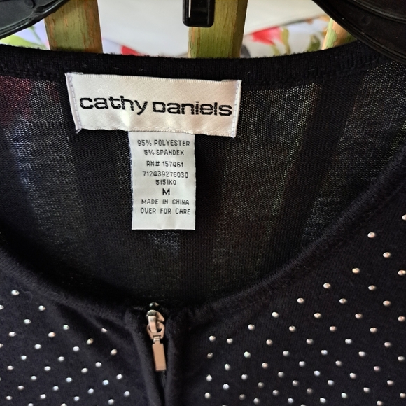 Cathy Daniels Black Polka Dot Lightweight Zip Up Sweater Size M #135 - Picture 2 of 3